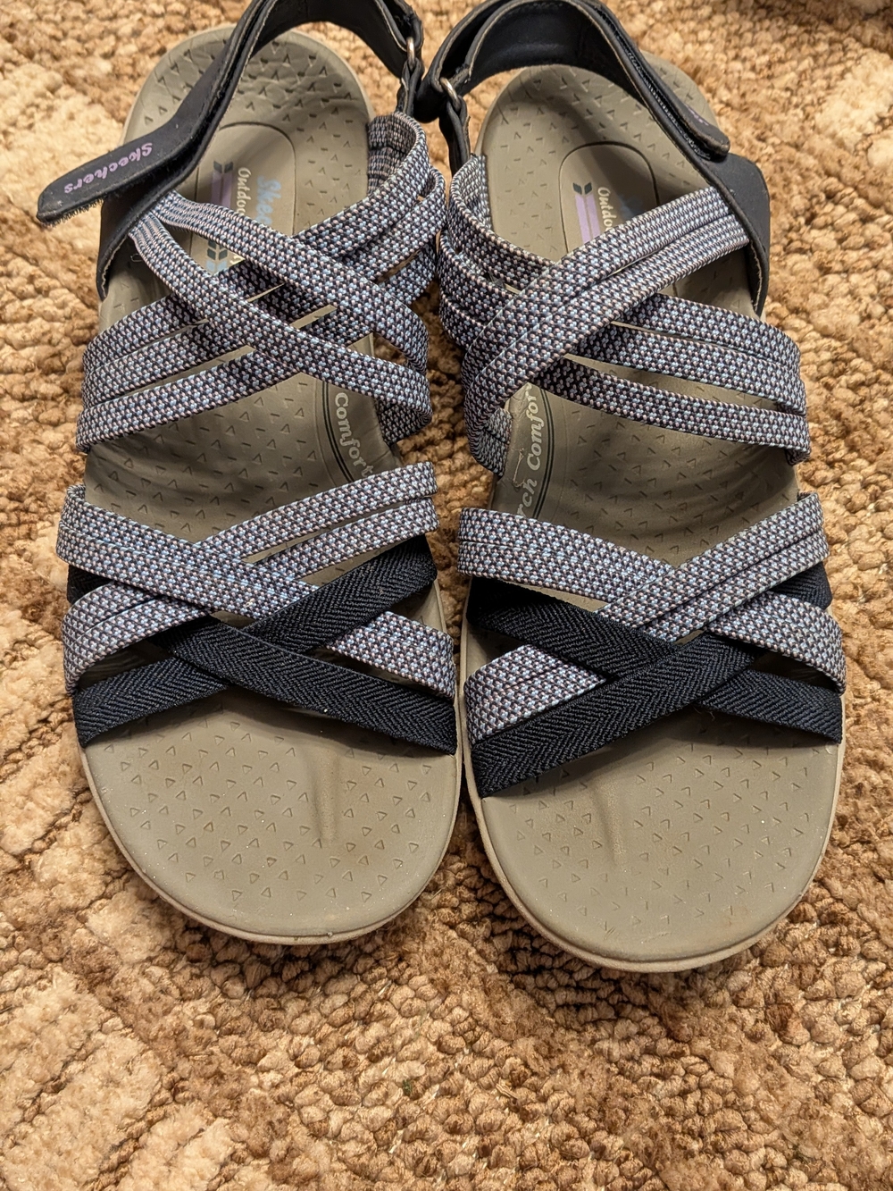 Skechers Women's Gray/Black Strappy Comfort Sandals